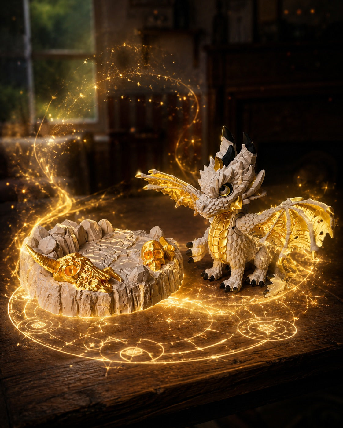 The Auric Wyrm – Massive White & Gold Rotating Dragon