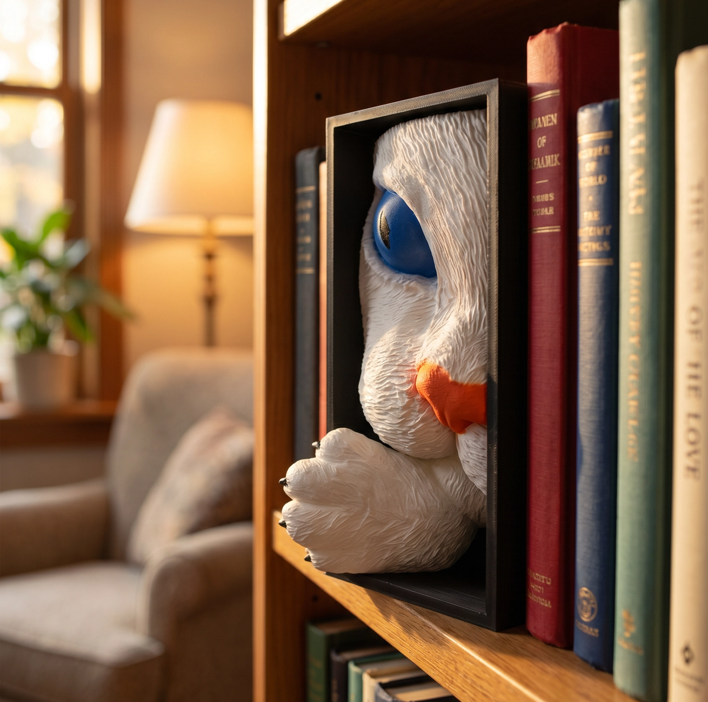 White Cat Booknook - Hand-Painted Shelf Insert