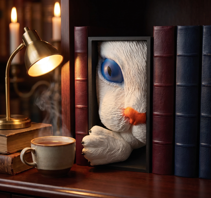 White Cat Booknook - Hand-Painted Shelf Insert