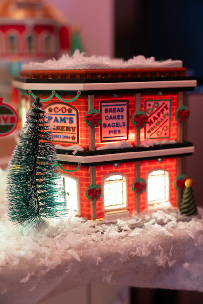 Premium LED Lighted Christmas Village Set - 10 Buildings with Polar Express Train & Snow - Complete Holiday Display Collection (65x150cm)