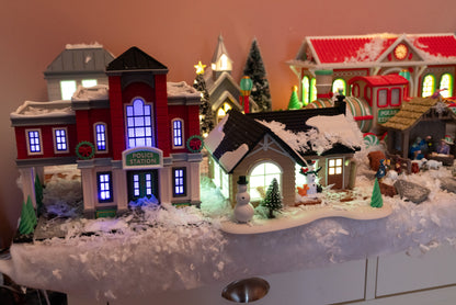 Premium LED Lighted Christmas Village Set - 10 Buildings with Polar Express Train & Snow - Complete Holiday Display Collection (65x150cm)