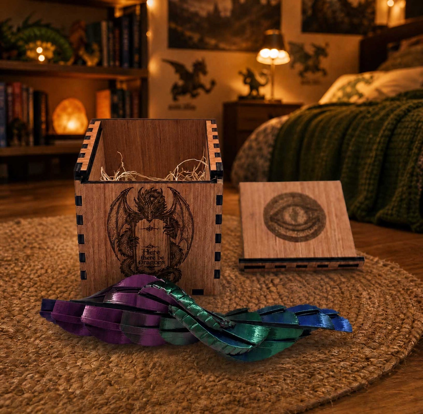 Mystical Telescoping Dragon Egg & Engraved Wooden Nest Box