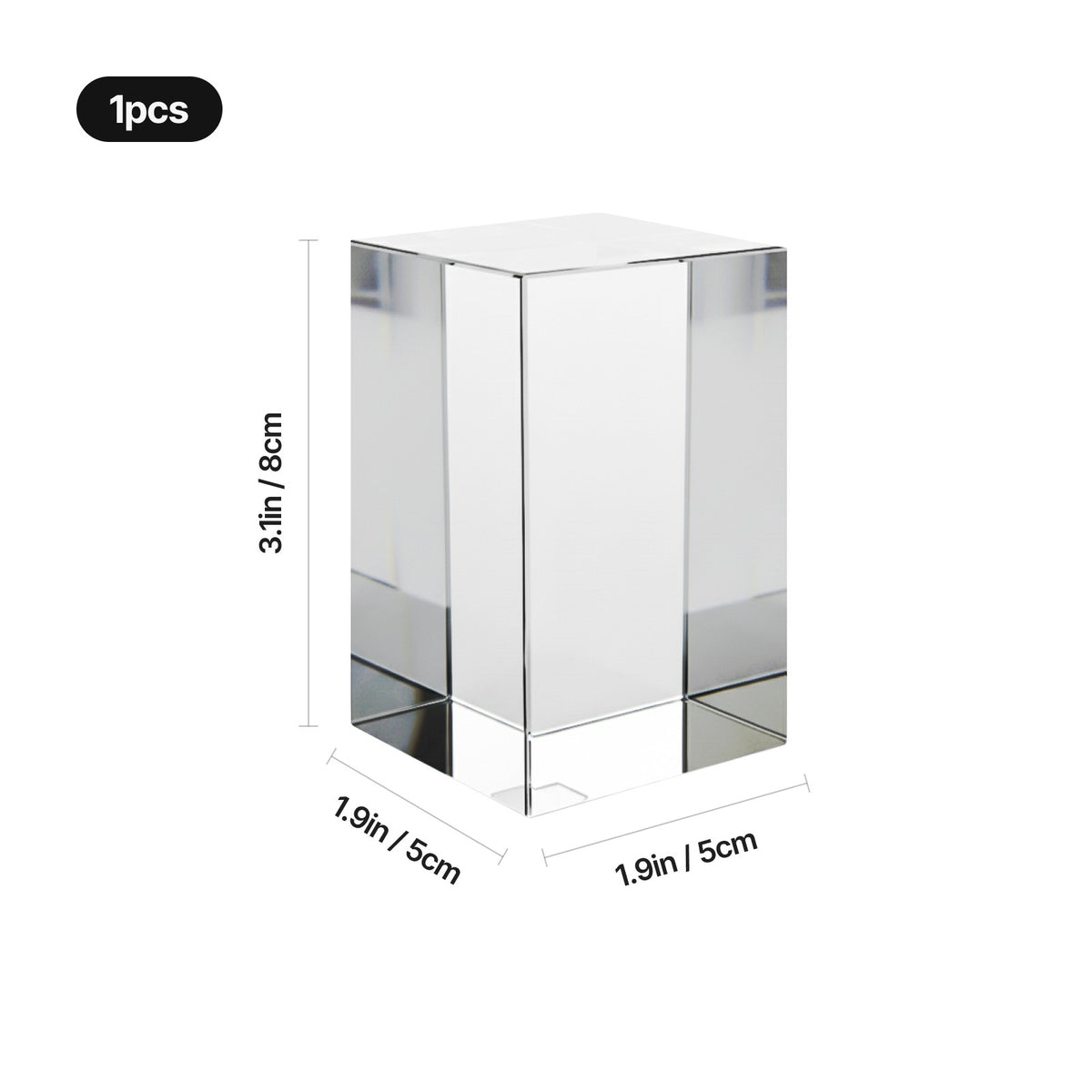Square crystal tower size: 5 cm × 5 cm × 8 cm
